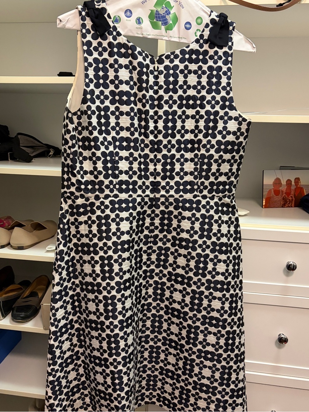 Talbots Sleeveless Black and White Floral-Geo A-Line Dress